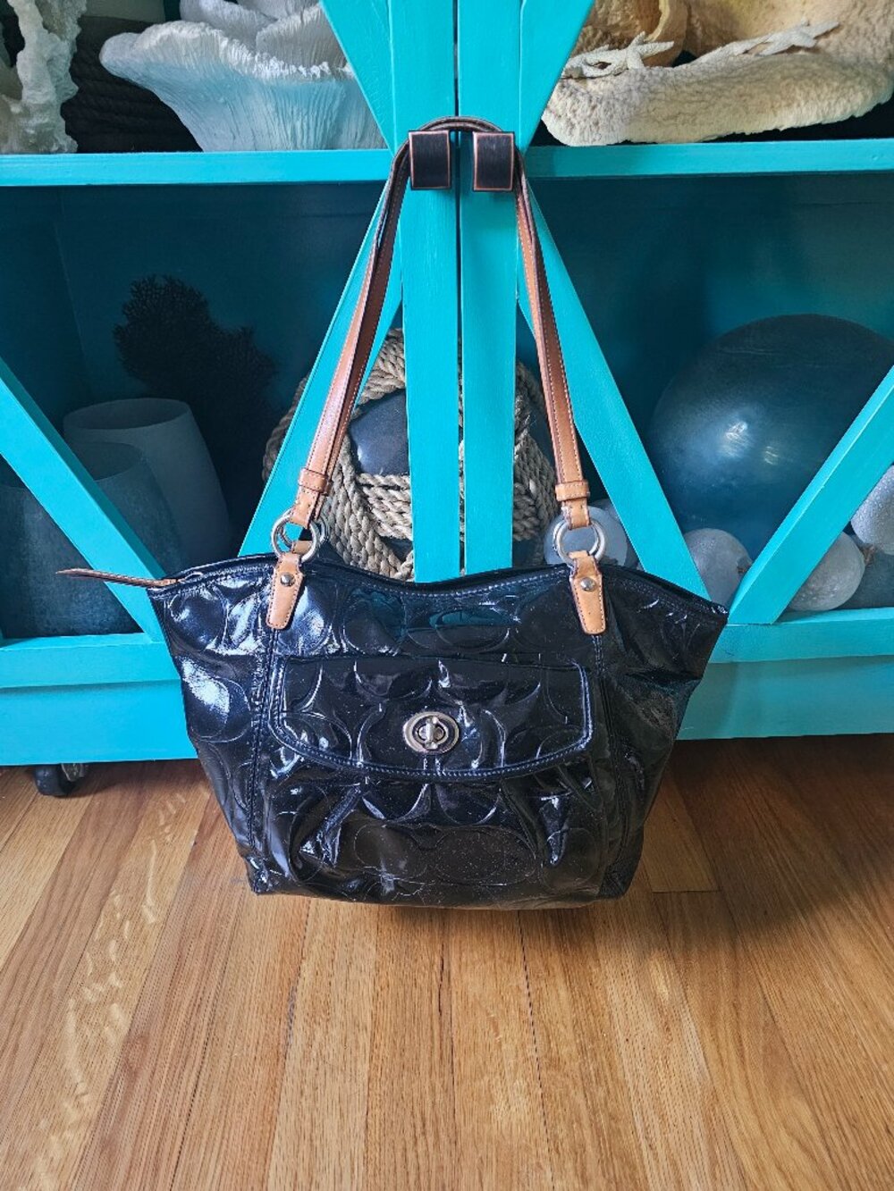 Coach Leah Embossed Signature Shoulder Tote Bag